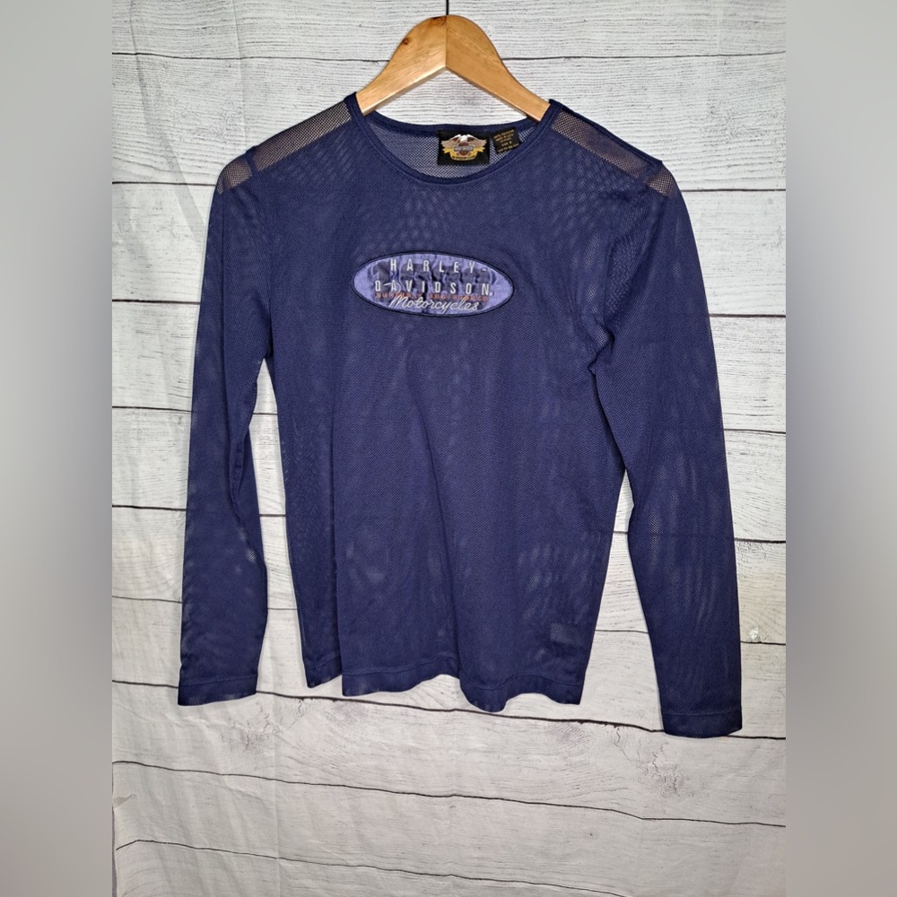 WOMEN'S HARLEY-DAVIDSON FULL BODY&SLEEVES MESH PURPLE SHIRT LOGO!  SIZE SMALL